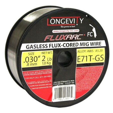 Longevity FLUX-ARC E71T-GS Welding Wire: 0.030"(0.8mm), 2Lb Spool 880454